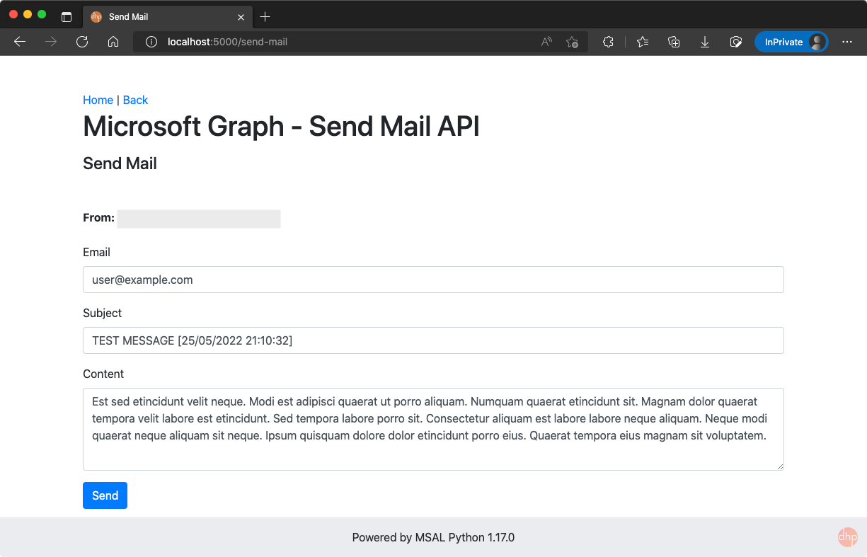 Fig 10. Demo send mails API with Microsoft Graph